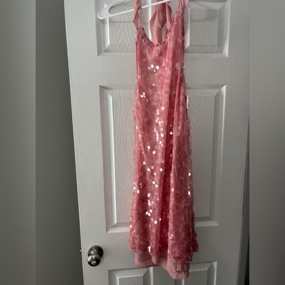 Zara sequin backless halter mini dress
